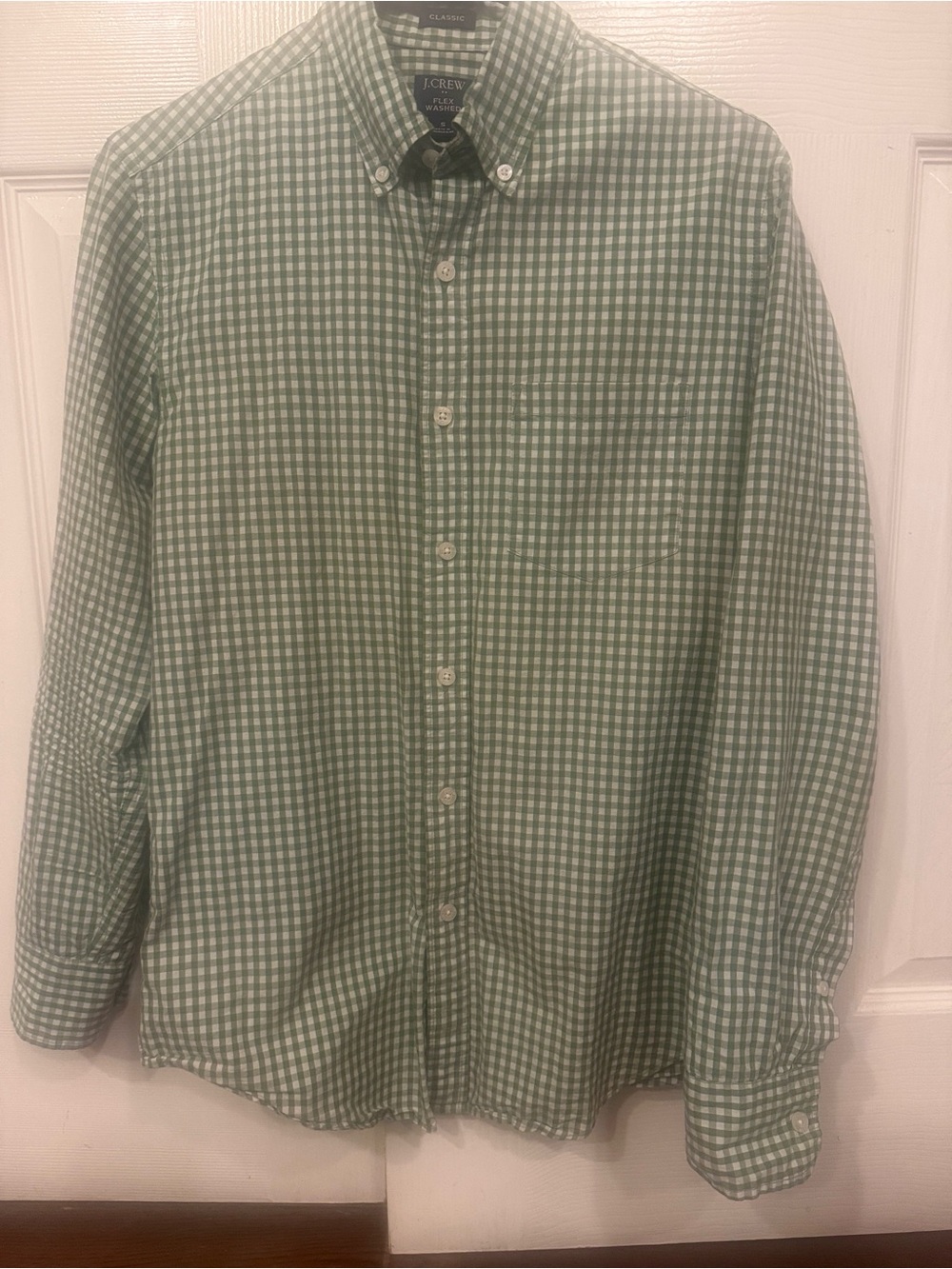J. Crew Men’s Green and White Gingham Button-Down Shirt